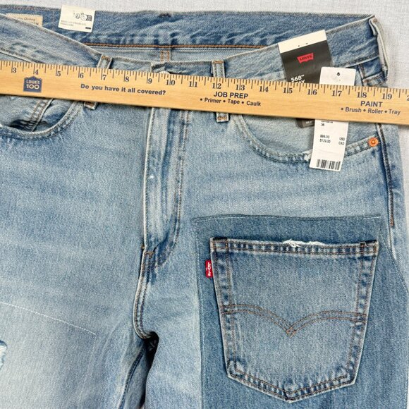 NWT Levi's Premium 568 Stay Loose Patchwork Jeans Distressed Cotton Size 36x30 - Picture 6 of 12